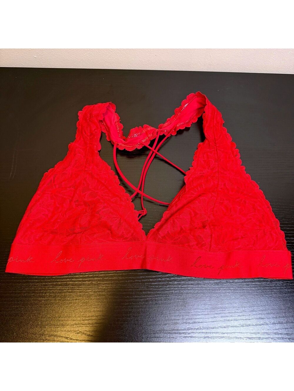PINK Victoria’s Secret XXL Red Lace Love Pink Strappy Back Bralette NWOT